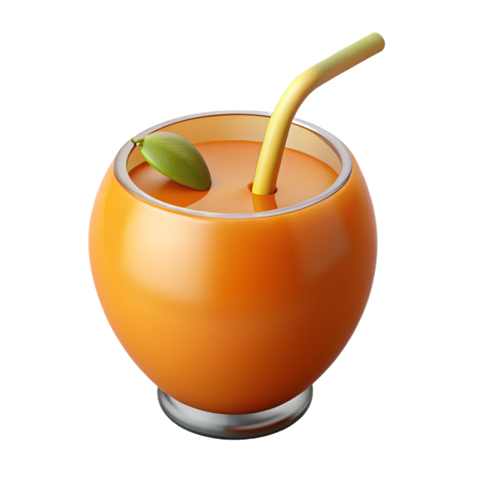 Refreshing Orange Juice in a Glass with Straw and Leaf Garnish A Delightful Summer Beverage png