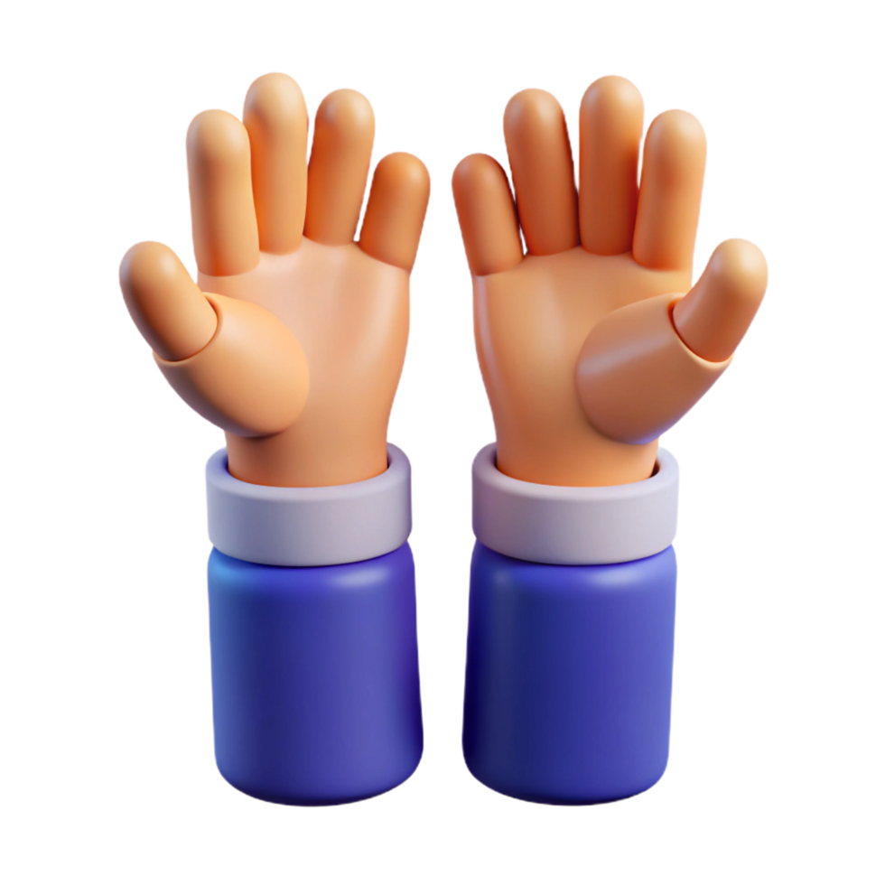 3D Render of Two Cartoon Hands Raised in the Air png