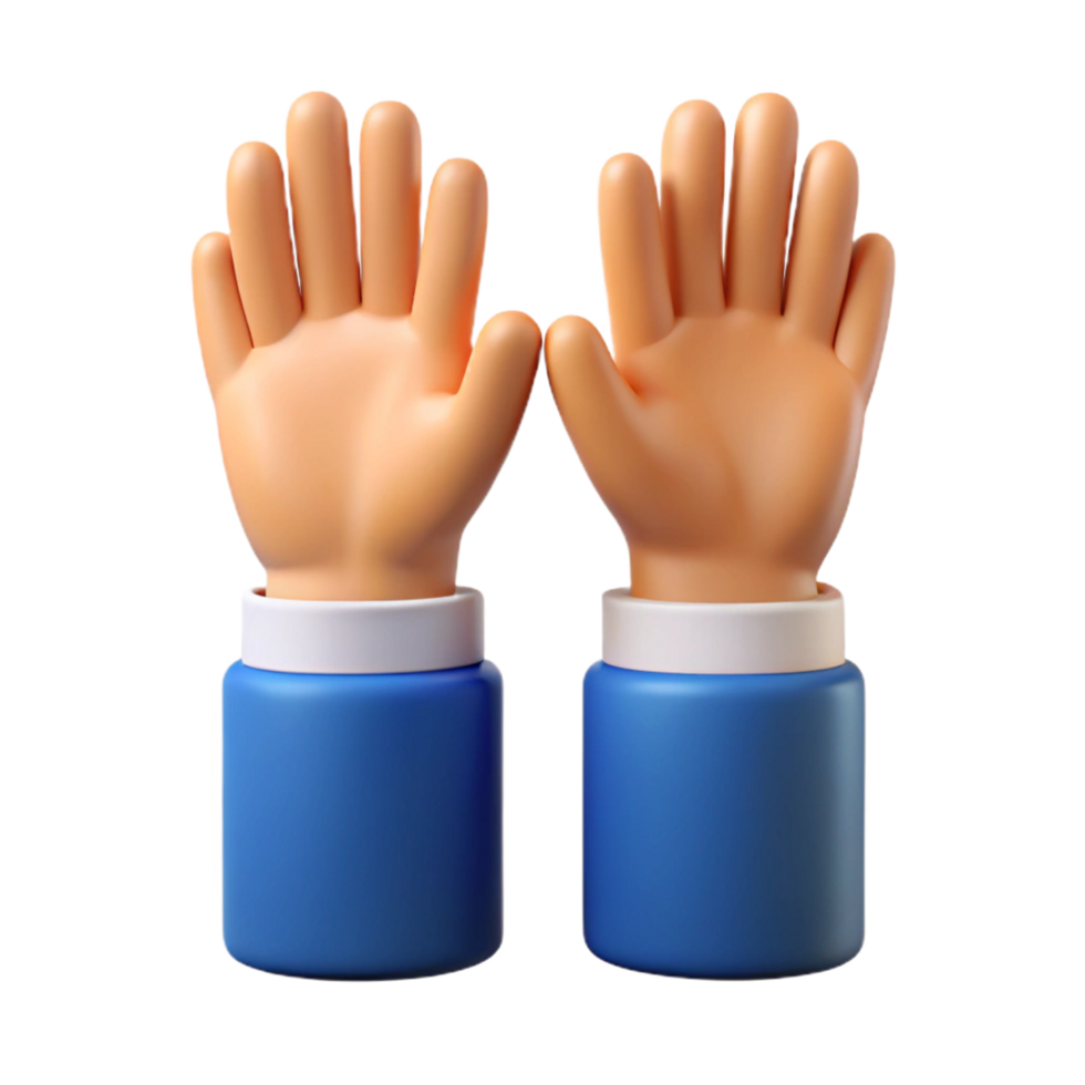 3D Render of Hands Raised in the Air Showing Five Fingers Each png