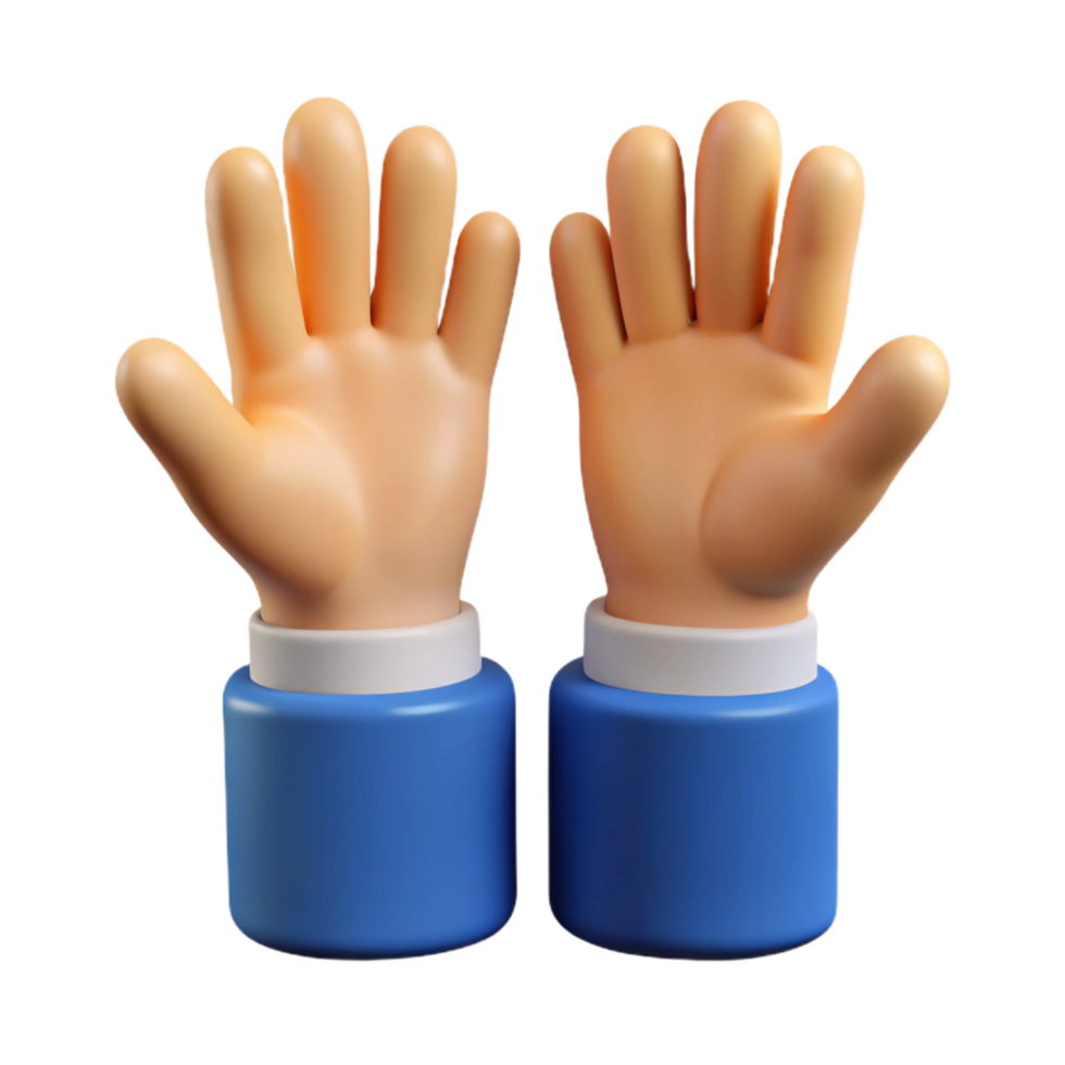 3D Render of Two Cartoon Hands Raised in the Air Showing Number Ten png