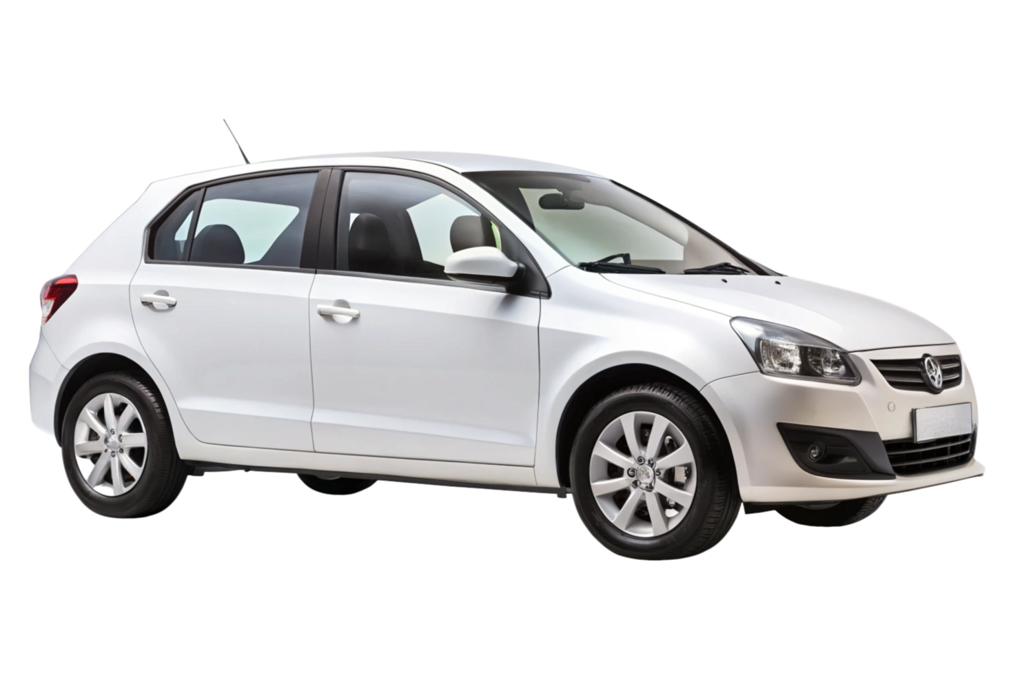 Image of a white fivedoor hatchback car, modern design, compact size, alloy wheels png