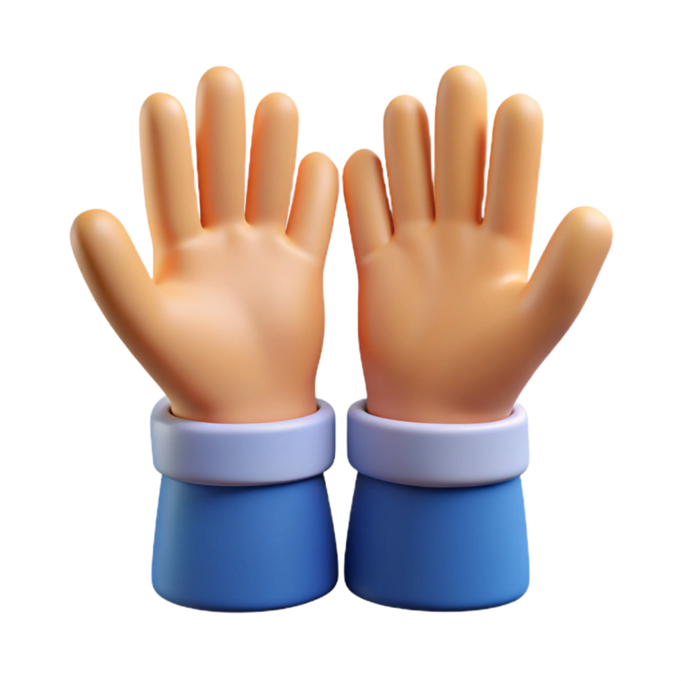 3D Render of Two Cartoon Hands Raised in Question or Asking Gesture png