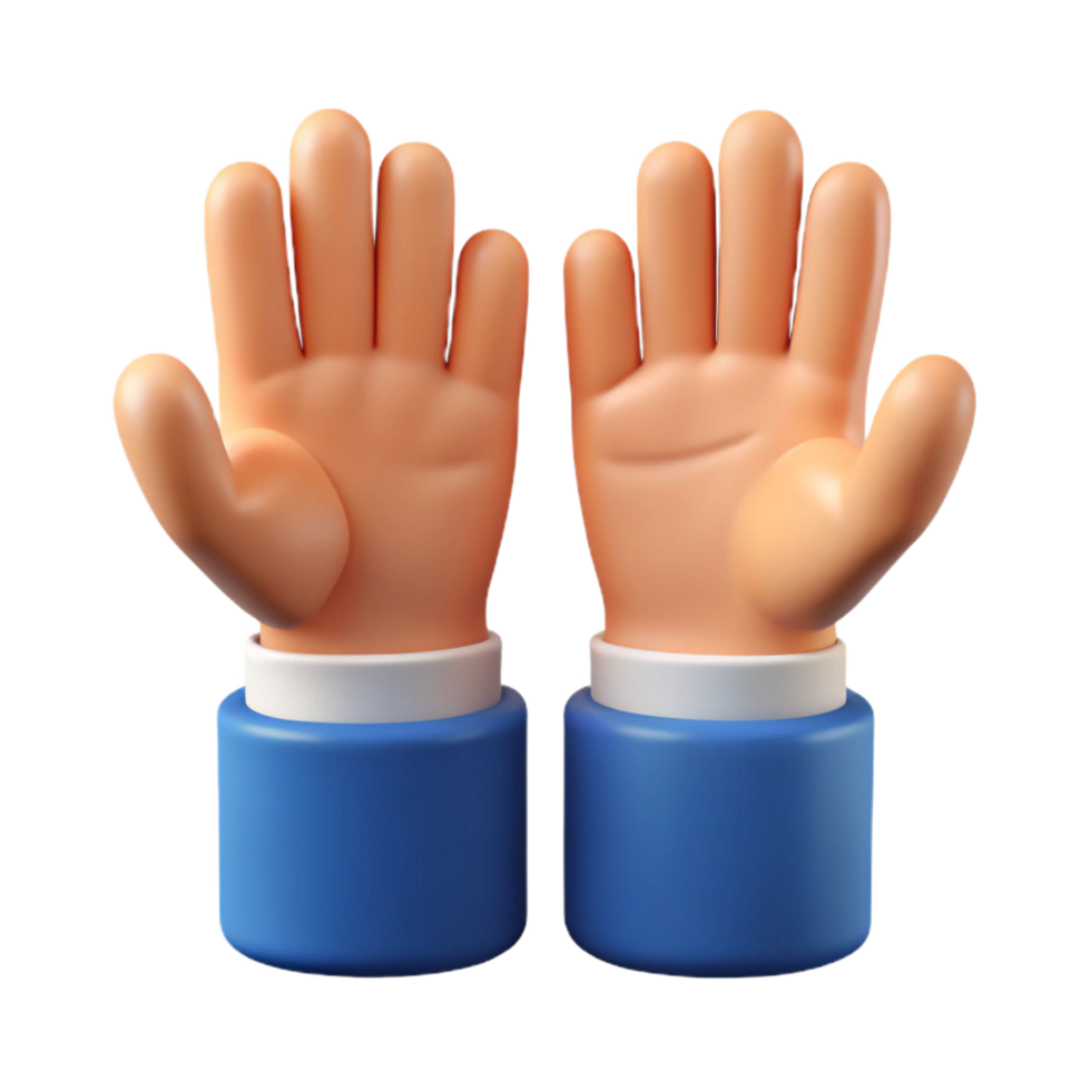 3D Render of Two Hands Raised in a Gesture of Asking Questions or Seeking Help png