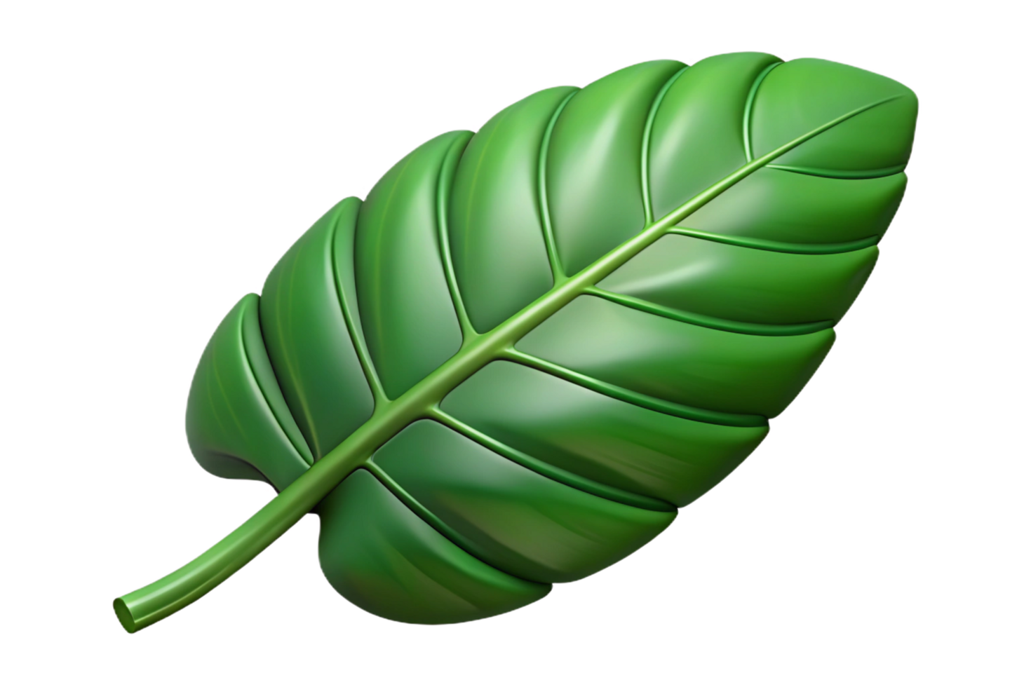 Vibrant Green Leaf 3D Render Isolated on Black Background Botanical Illustration png
