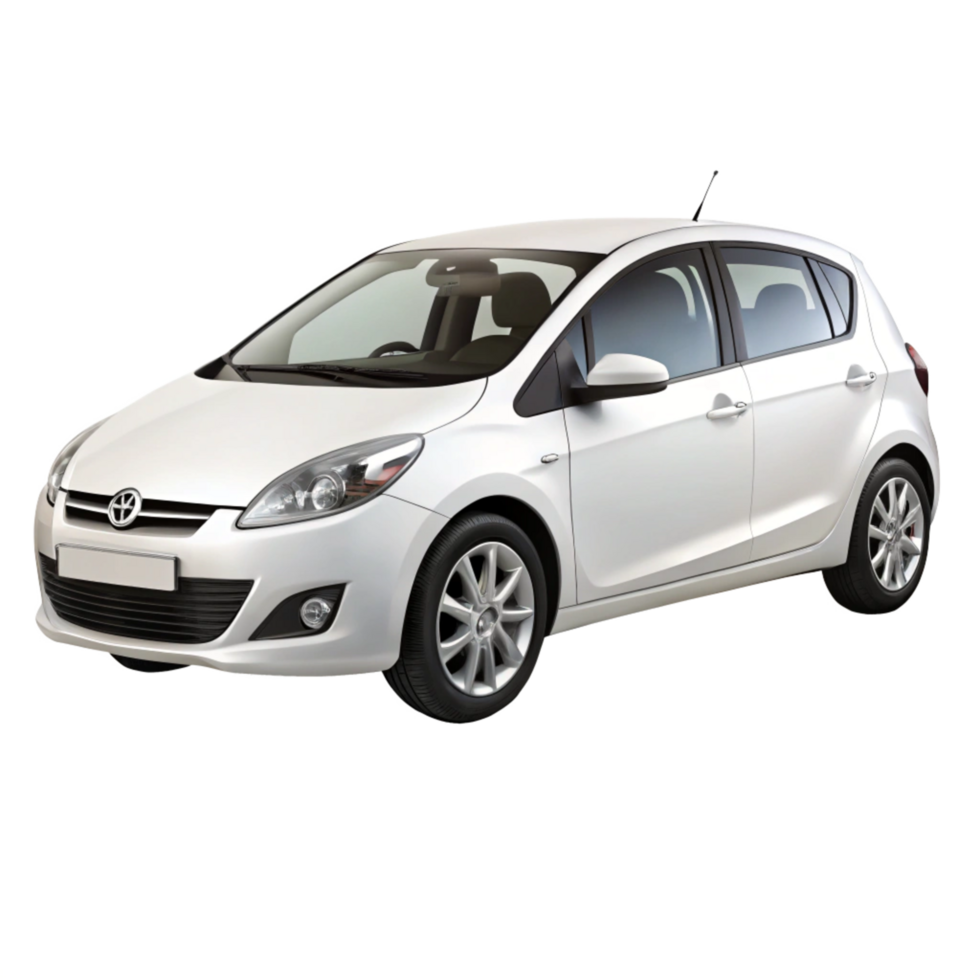Image of a stylish white hatchback car, showcasing its sleek design and modern features png