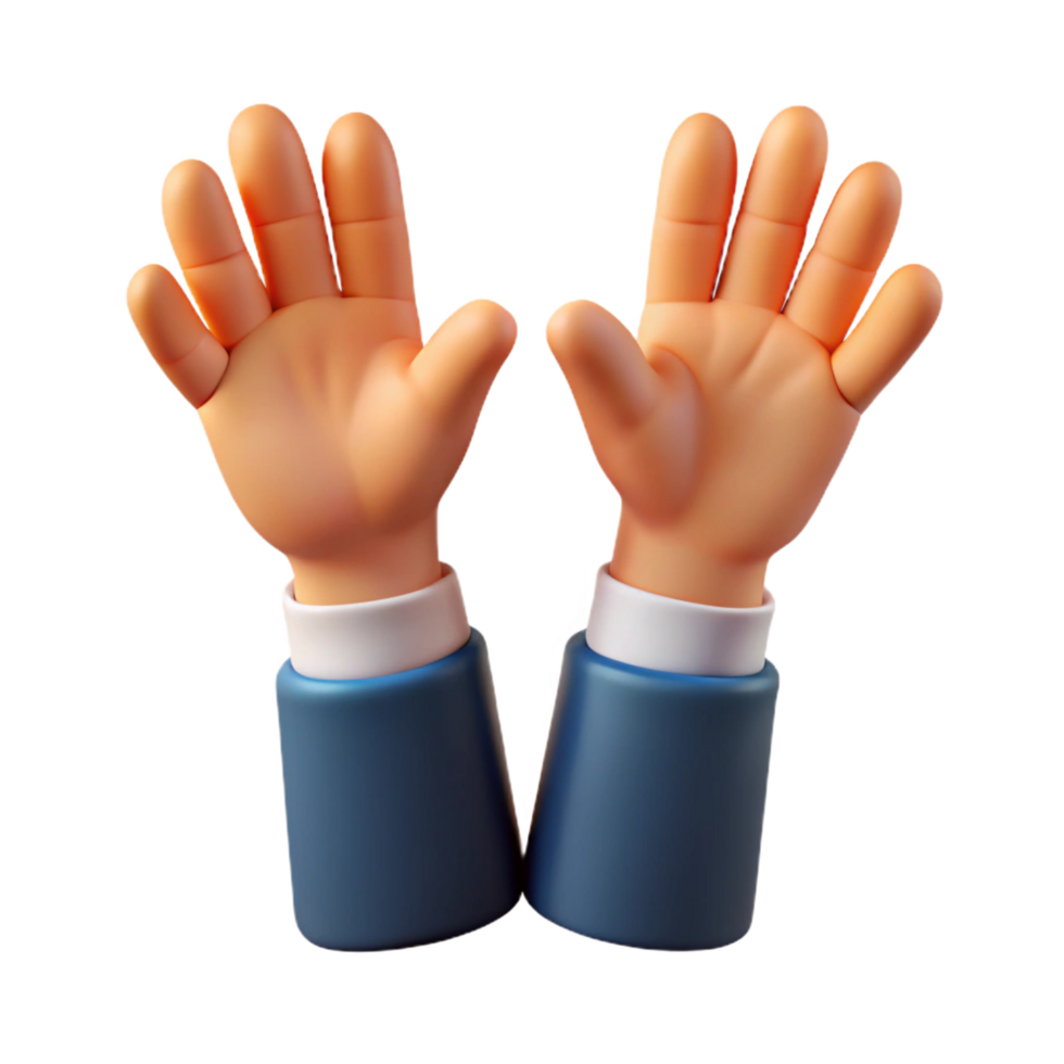 3D Render of Cartoon Hands Raised in the Air Showing Excitement png