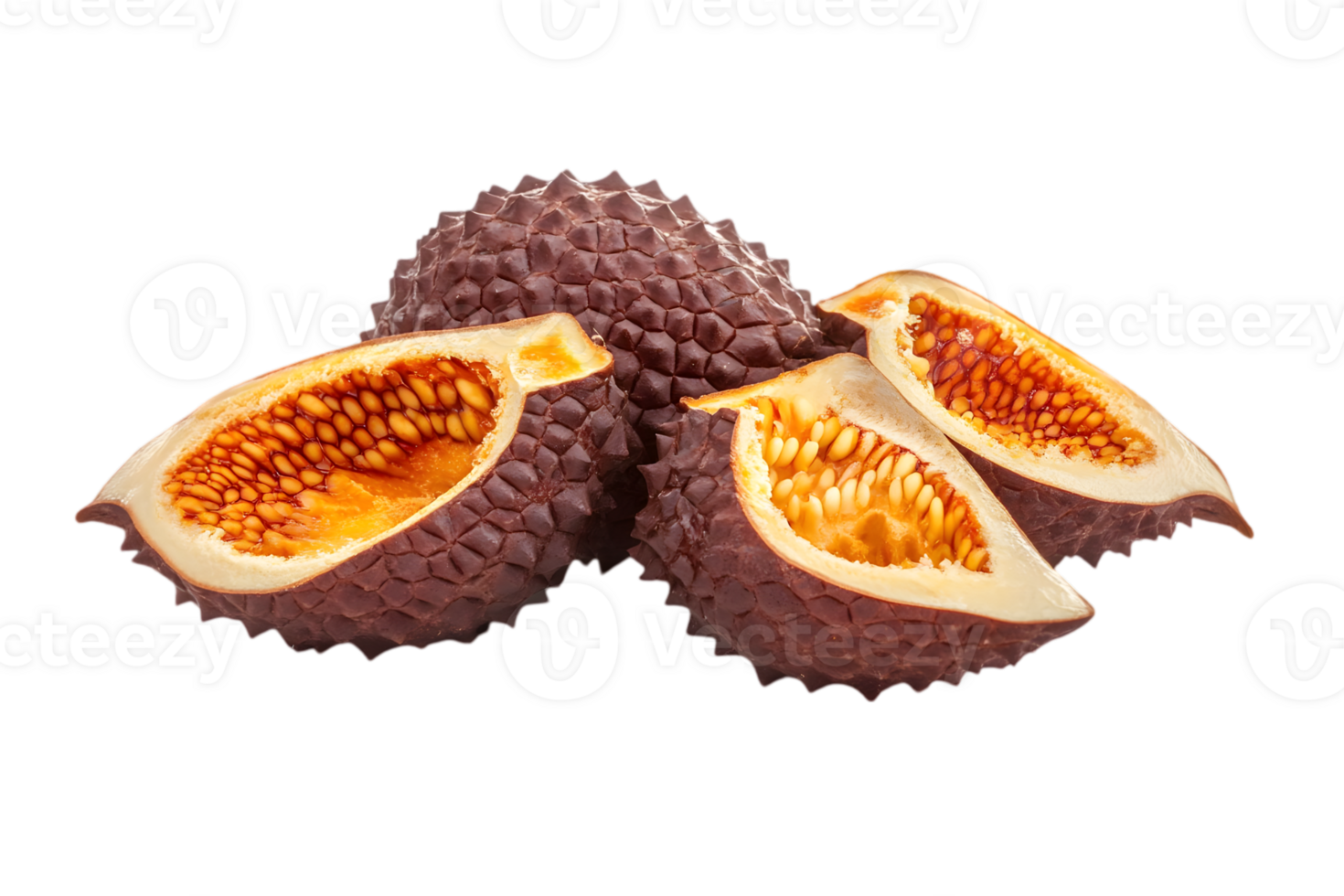 Pile of Whole and Sliced Lychees Showing Texture and Orange Pulp on Transparent Background png