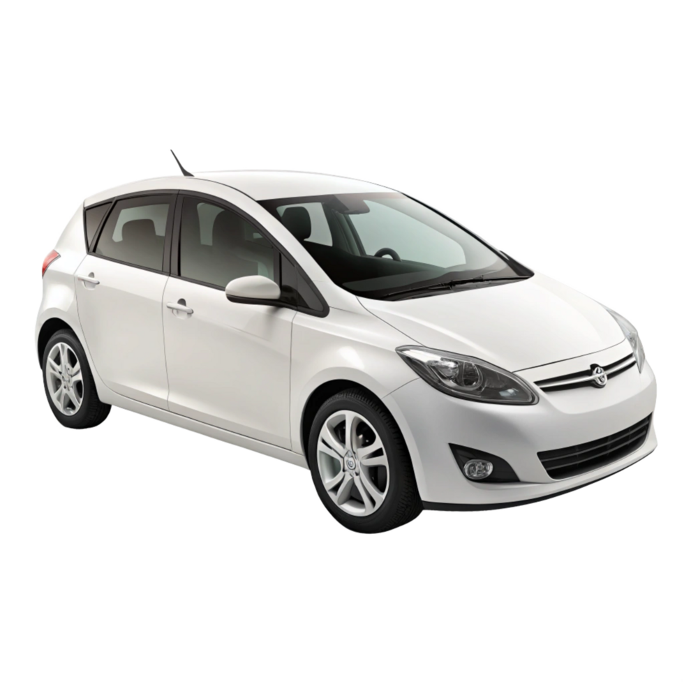 Image of a white fivedoor hatchback car with alloy wheels png