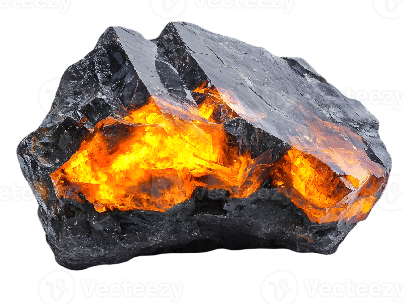 Rough Black Crystal Stone with Orange Glow Internal Texture on a Transparent Background For Decoration and Art Projects png