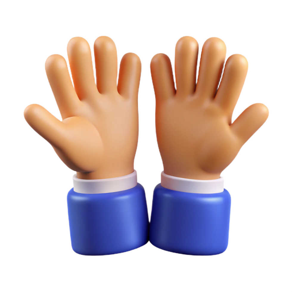 3D Render of Two Cartoon Hands Raised in the Air Showing Number Ten Gesture png