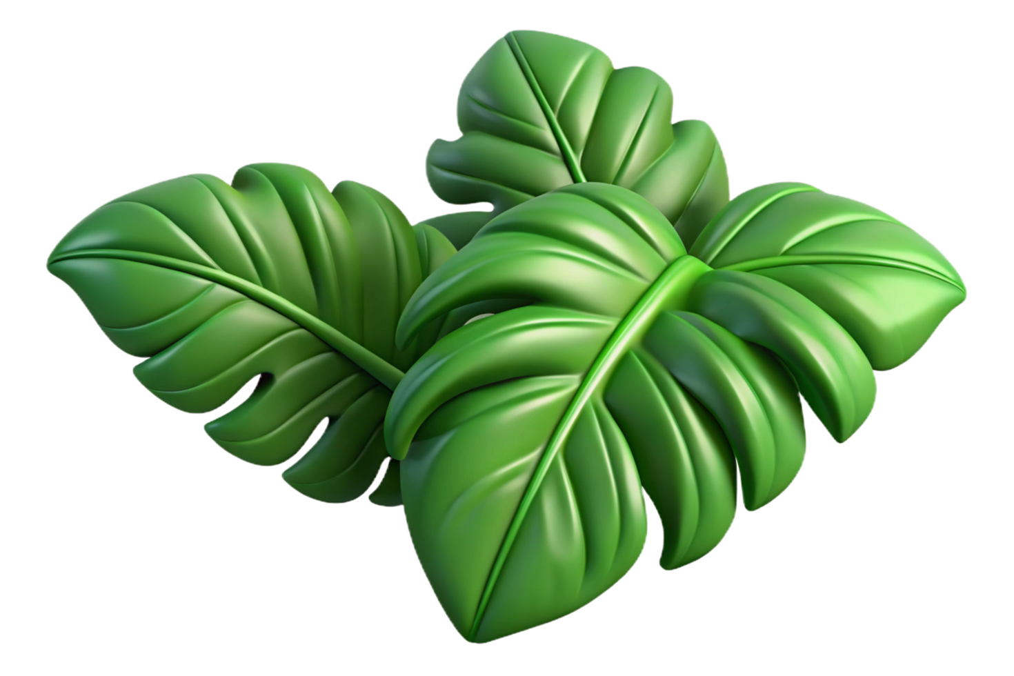 Vibrant Green Monstera Leaves 3D Render Tropical Foliage Lush Plant png