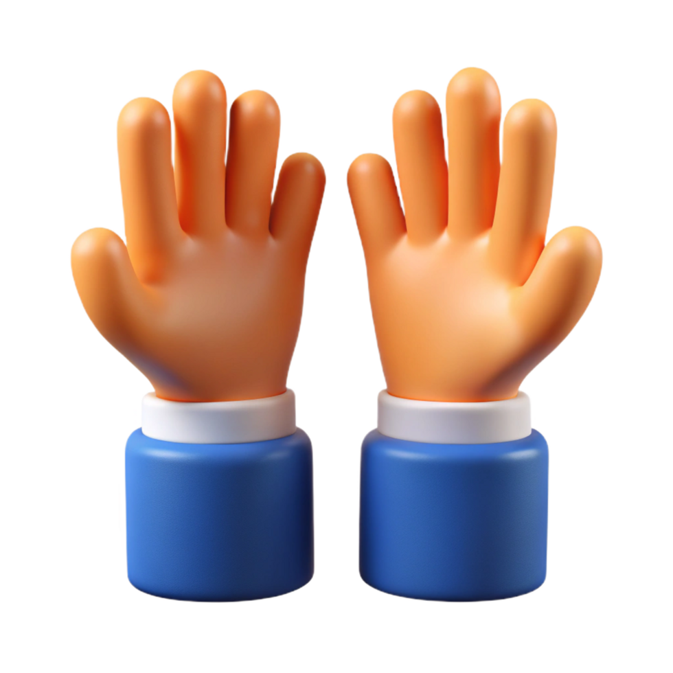 3D Render of Two Cartoon Hands Raised in a Friendly Gesture png