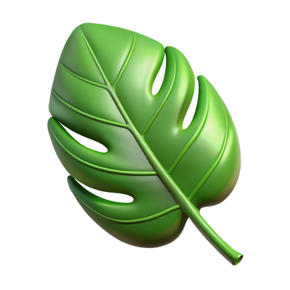3D Render of Green Monstera Leaf Isolated on Black Background png