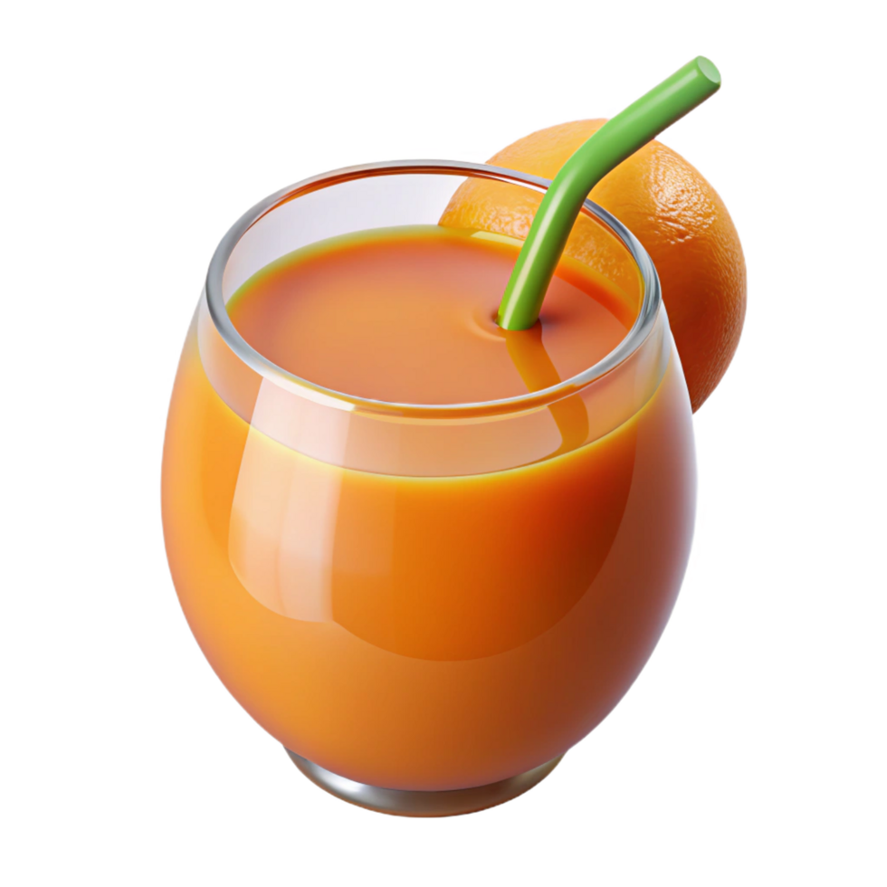 Refreshing Glass of Orange Juice with a Green Straw and Orange Slice png