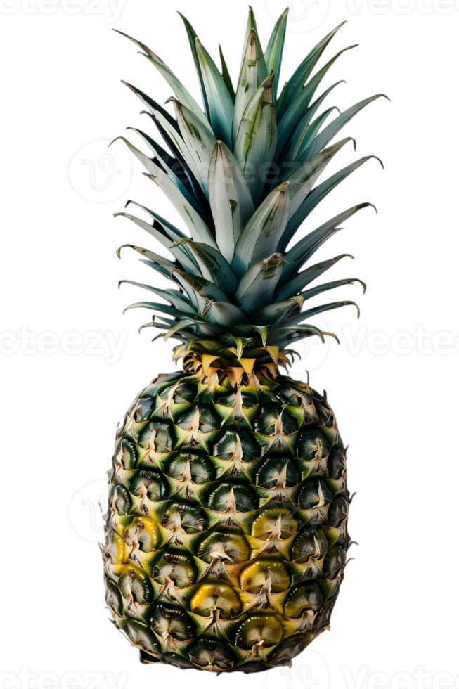 Single Pineapple with Green Leaves and Yellow Body Detailed Texture with Dark Background png