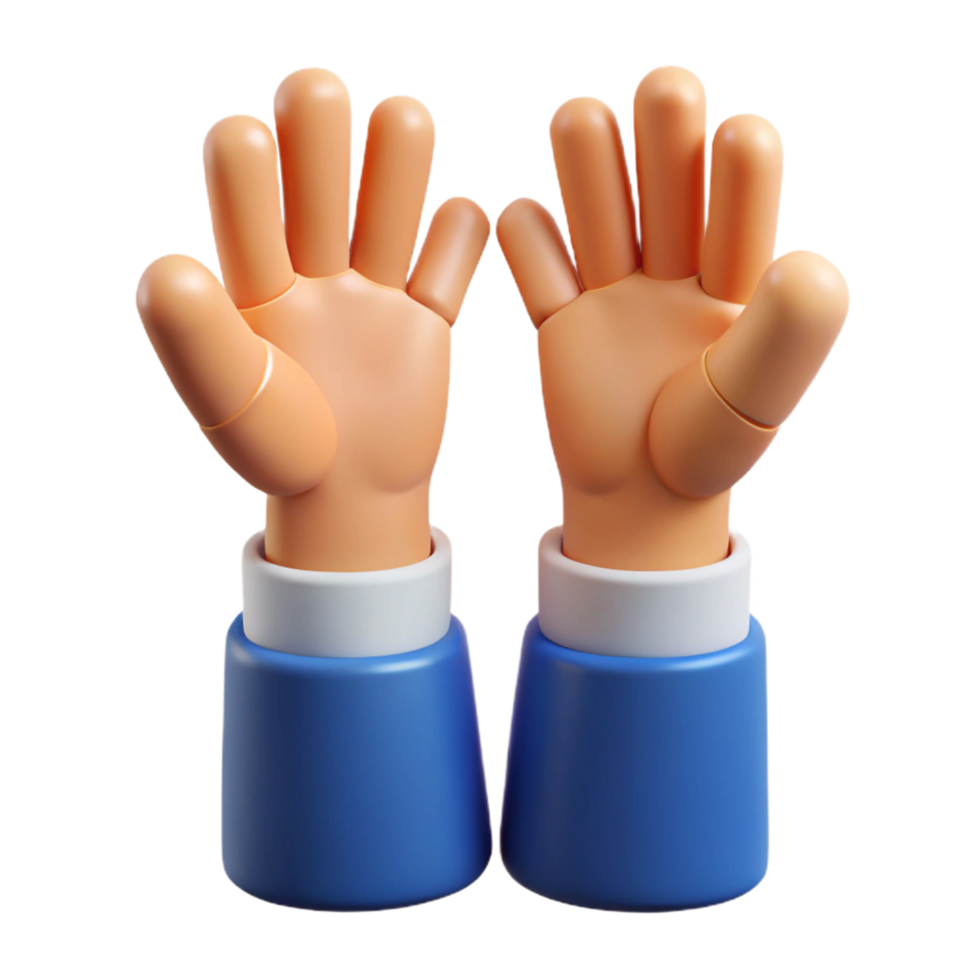 3D Render of Cartoon Hands Raised in the Air Showing Excitement and Joy png