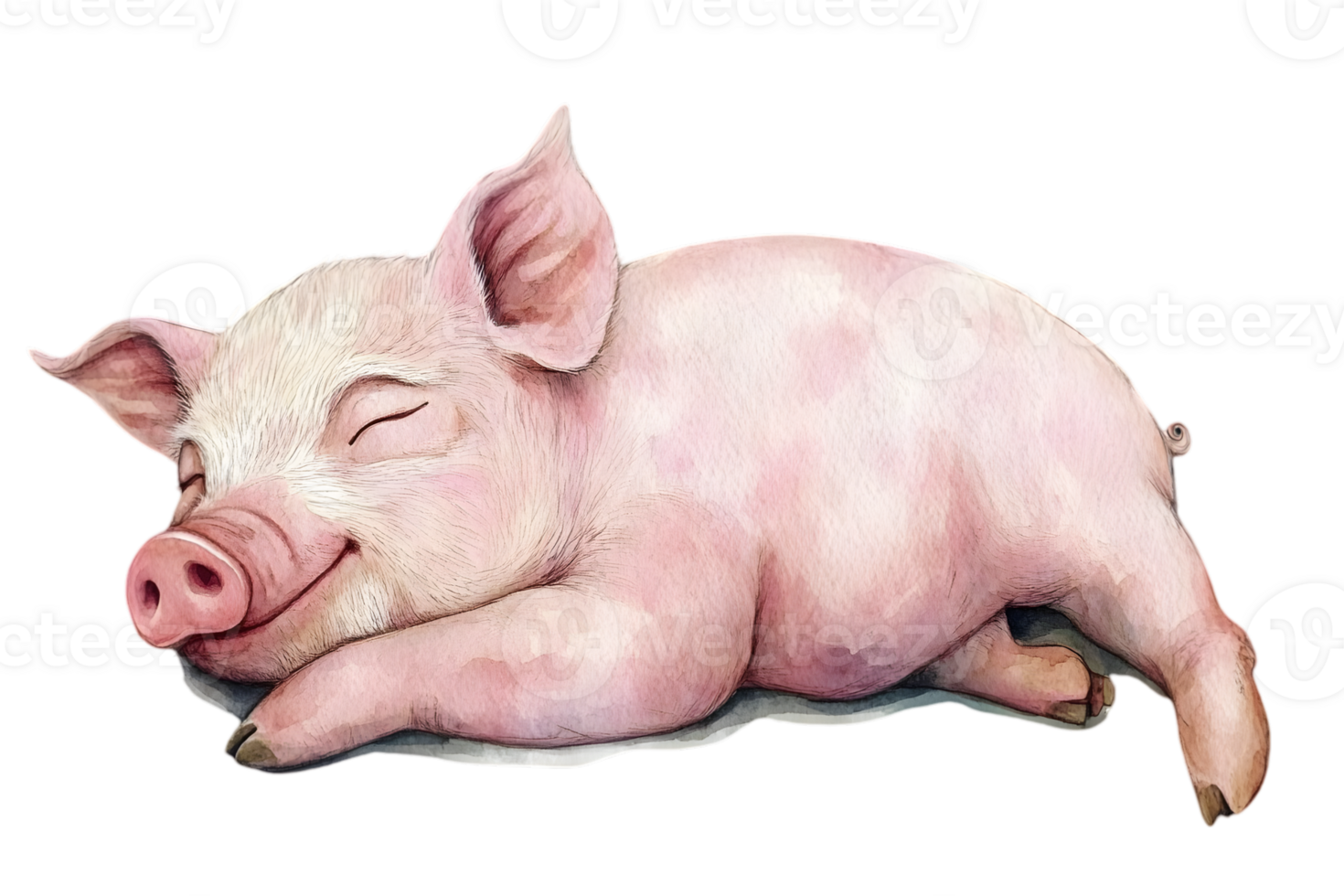 Sleeping Pink Piglet with Watercolor Illustration on Transparent Background Relaxing Farm Animal png