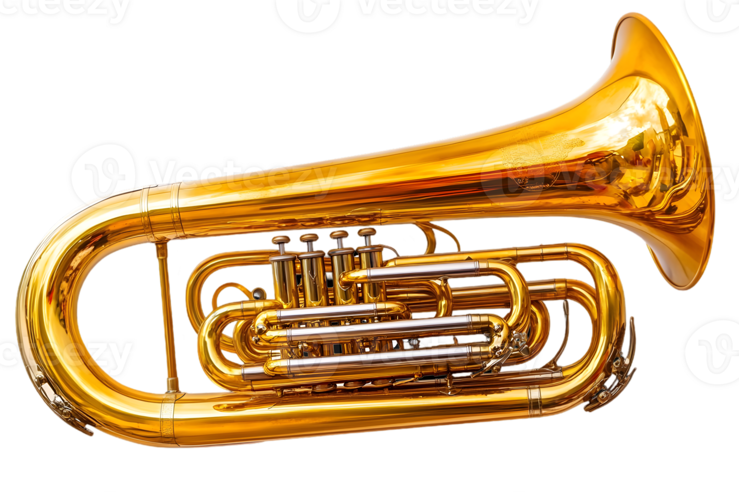 Shining Golden Euphonium Instrument with Detailed Brass Tubing on Transparent Background for Music and Orchestra png
