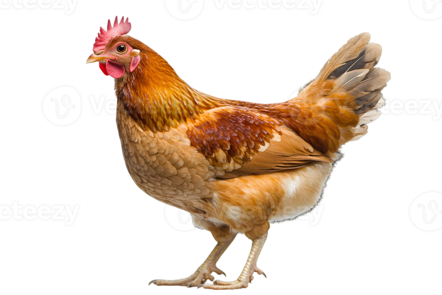 Side View of a Brown Hen with Detailed Feathers on Transparent Background Agricultural Concept and Farm Animal Close Up Portrait png