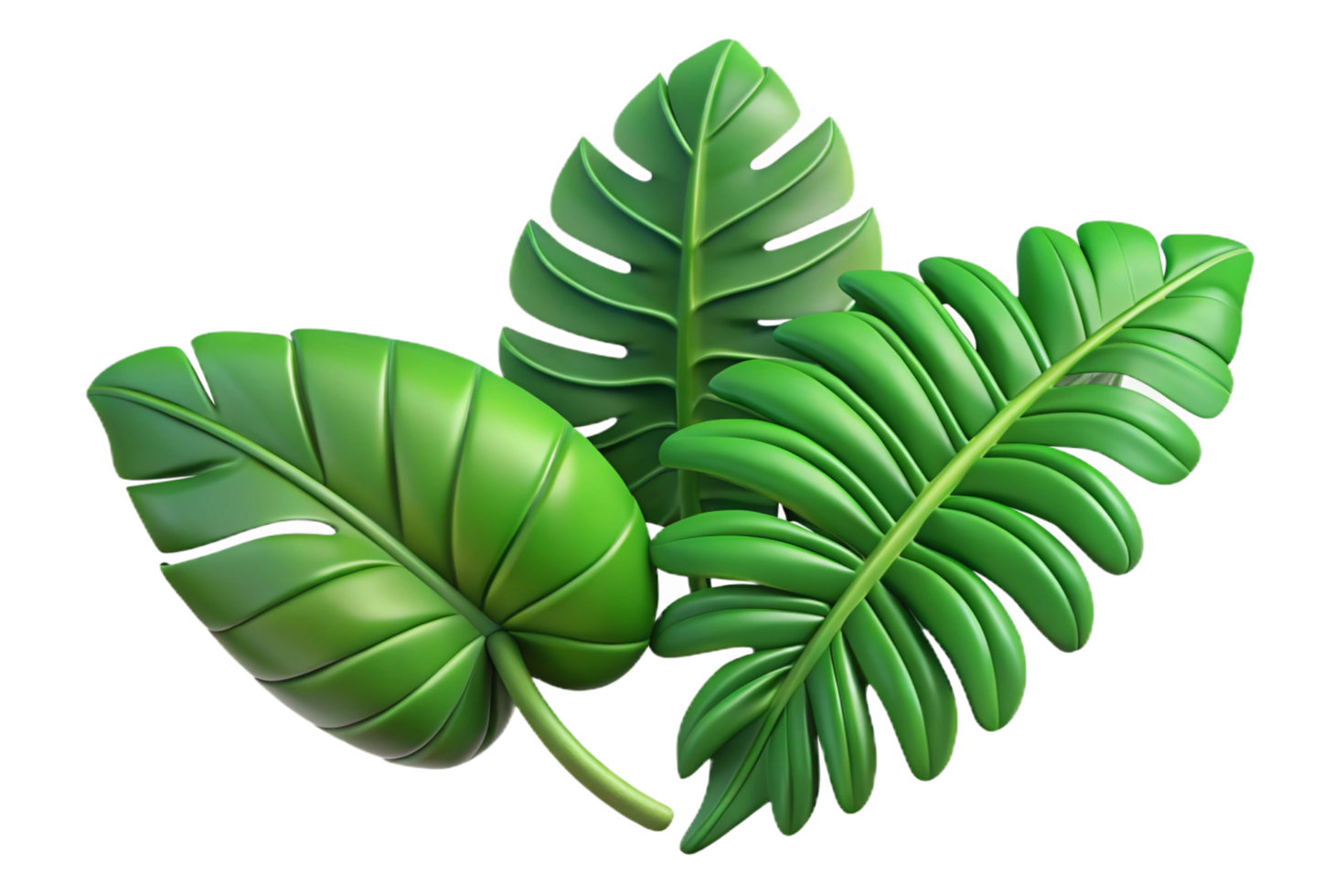Three Dimensional Render of Lush Green Monstera Leaves on Black Background png