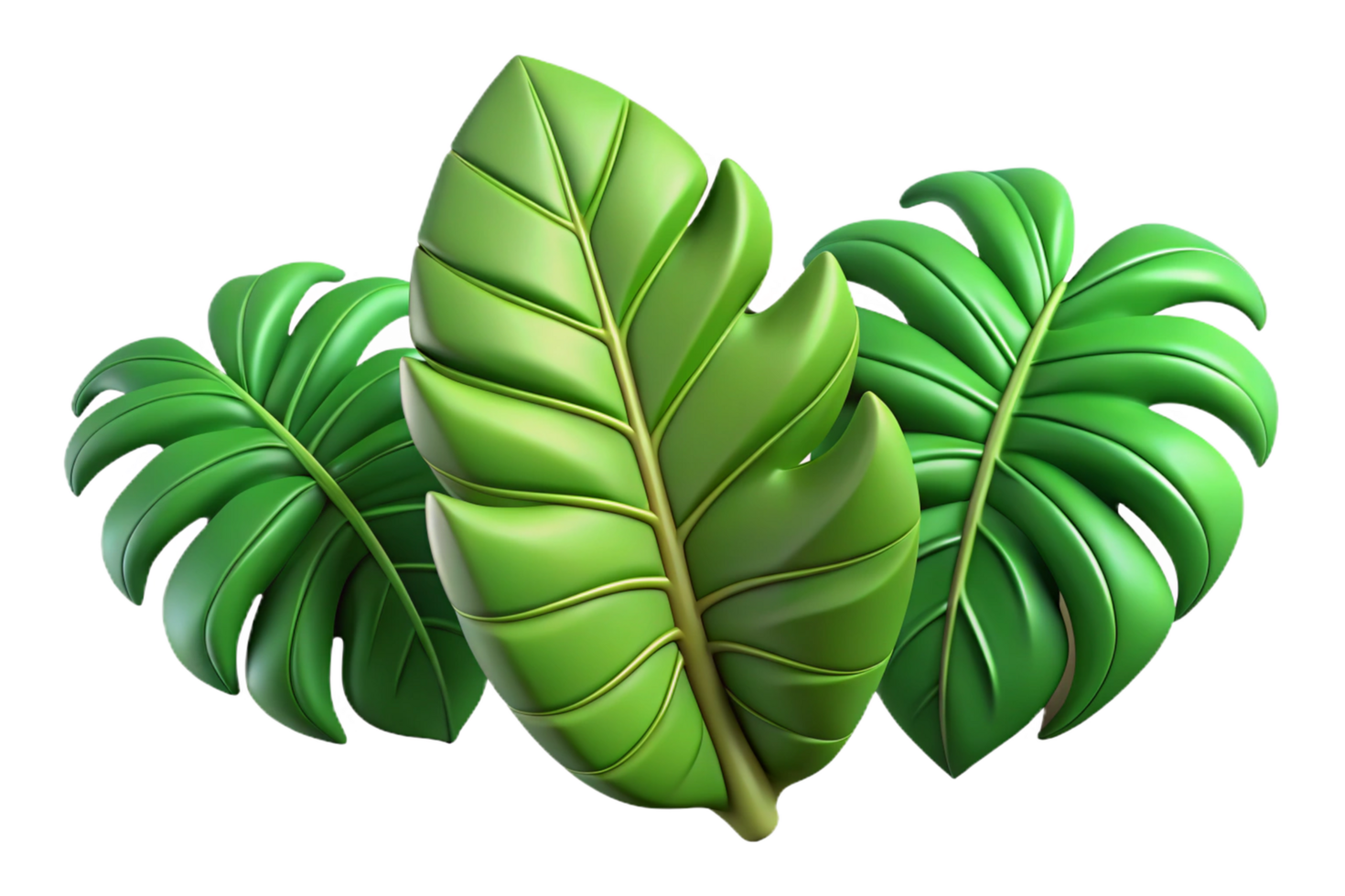 Three Dimensional Render of Lush Green Tropical Leaves with Detailed Veins png