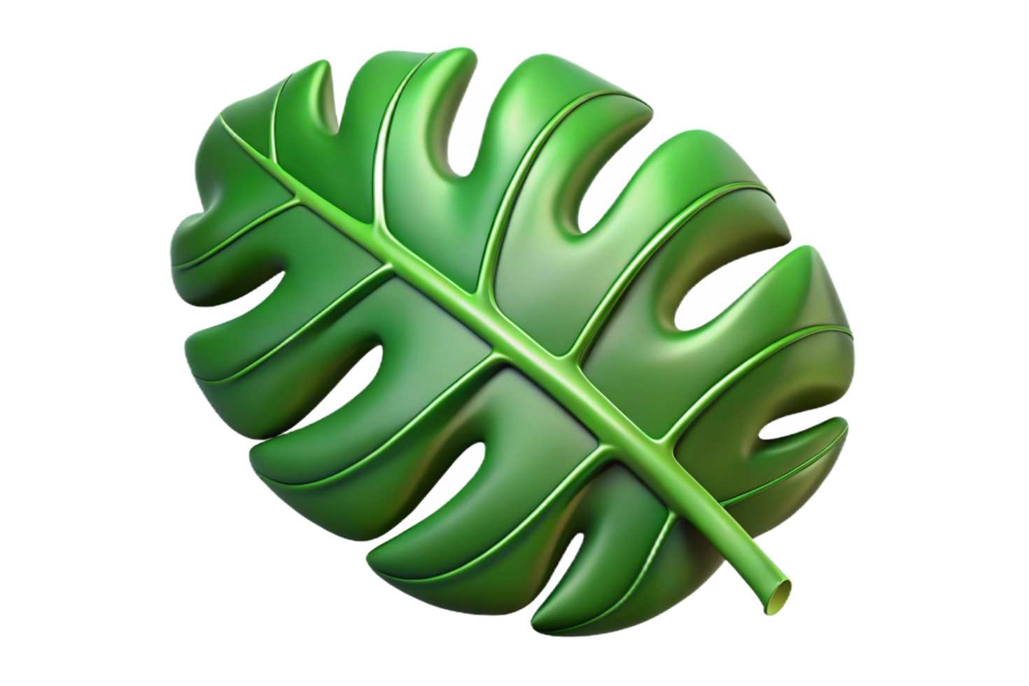 3D Render of a Vibrant Green Monstera Leaf Isolated on Black Background png