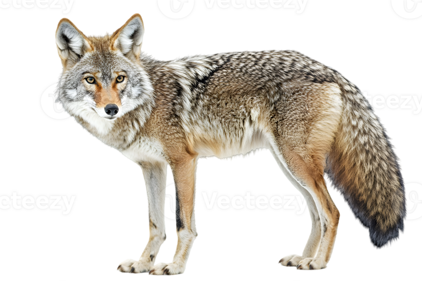 Standing Coyote with Brown and Gray Fur in Transparent Background Wildlife Stock Photo png