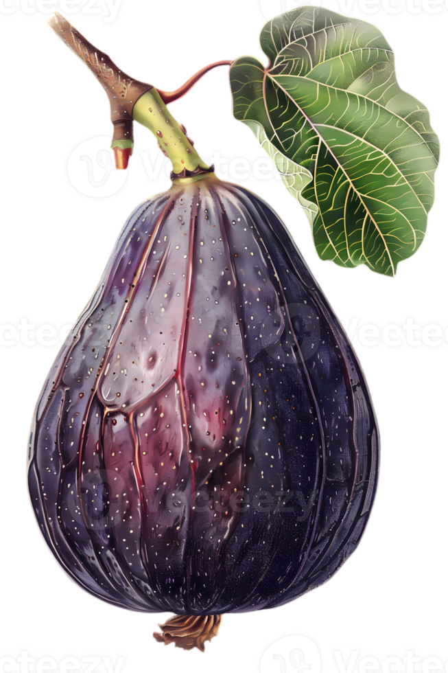 Single Fresh Fig Fruit with Green Leaf on a Transparent Background Healthy and Delicious Fruit Detailed Still Life png