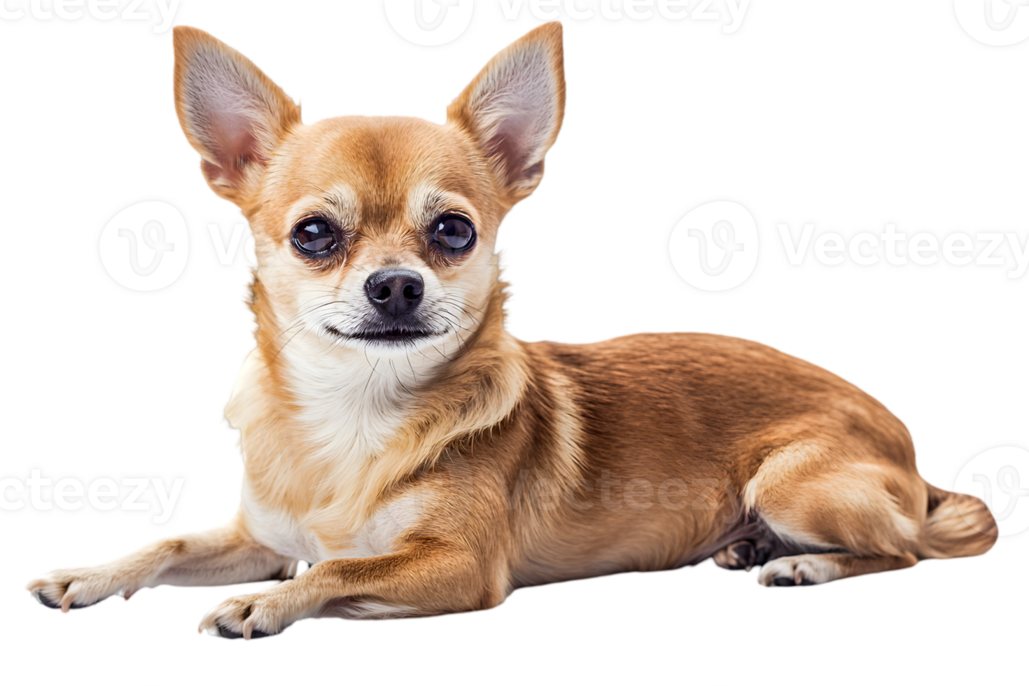 Tan Chihuahua Dog Lying Down with Transparent Background Isolated Dog Portrait of a Small Breed Canine Pet with Brown Fur and Adorable Face png