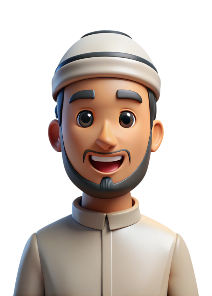 Smiling 3D Render of a Happy Muslim Man Wearing Traditional Clothing png