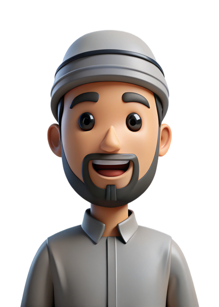 3D Render of a Smiling Arab Man Wearing a Traditional Thobe and Kufi Cap png