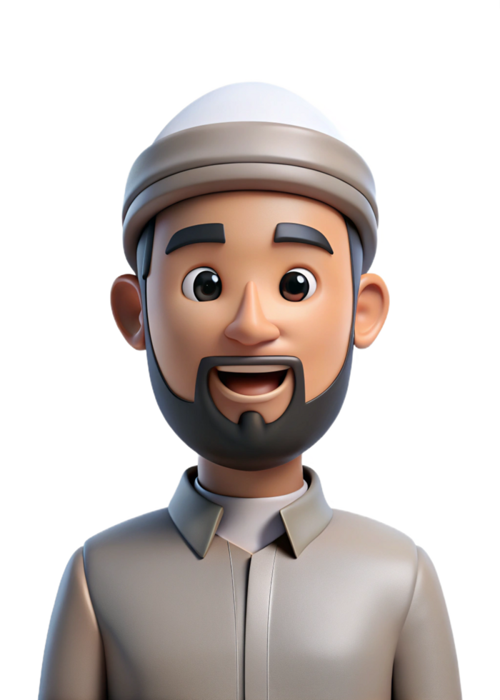 A Happy 3D Render of a Smiling Muslim Man Wearing a Traditional Thobe png