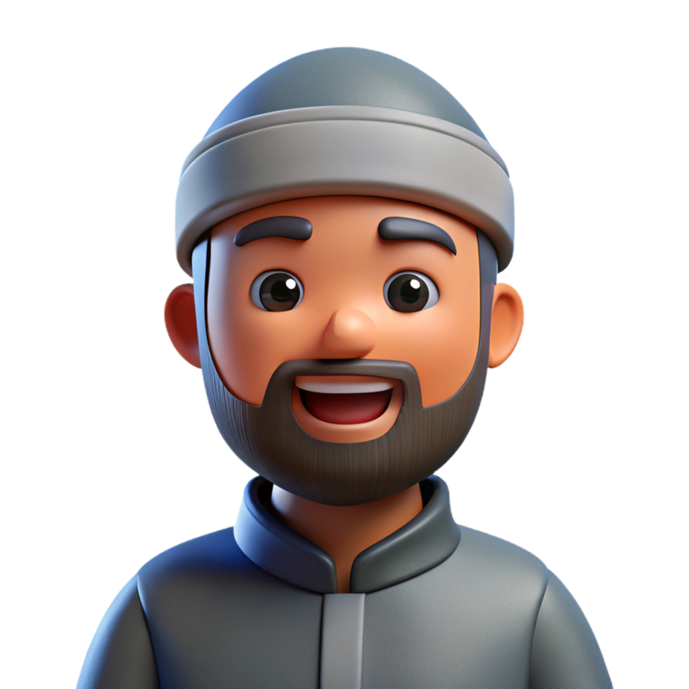 Smiling 3D Render of a Cartoon Muslim Man Wearing a Traditional Thobe png