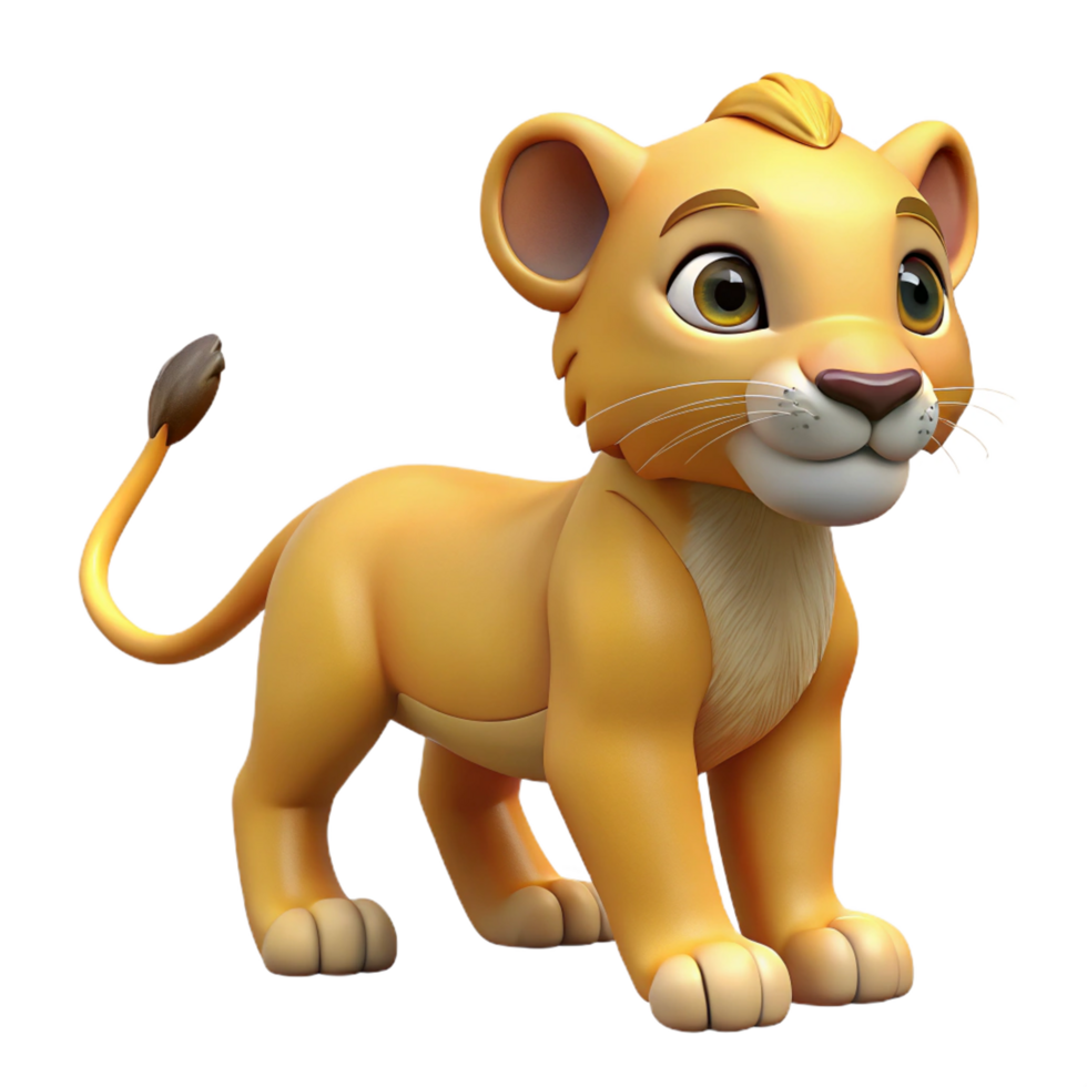 Adorable 3D Render of a Cute Lion Cub Cartoon Character png