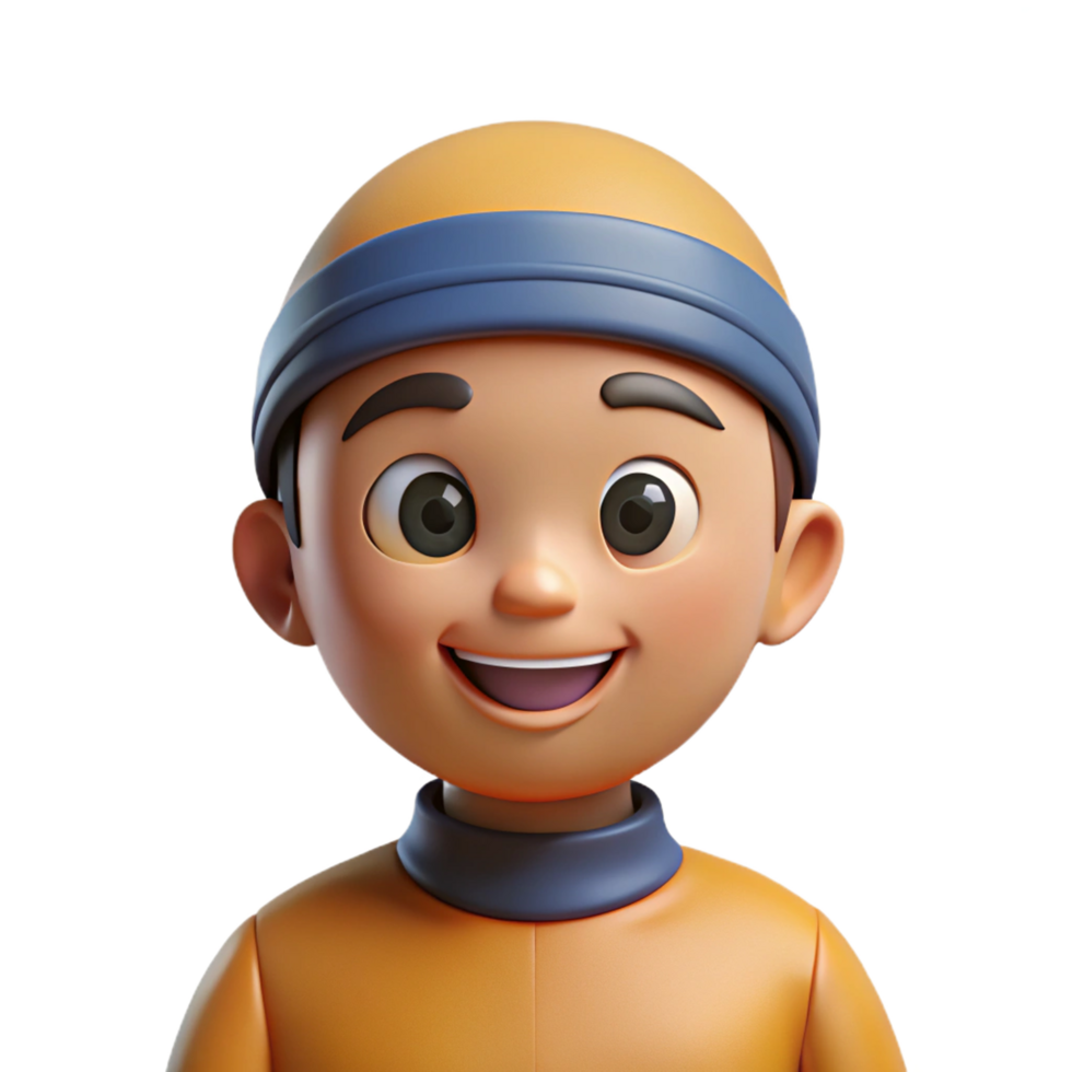Adorable 3D Render of a Smiling Boy Wearing a Yellow Outfit and Blue Hat png