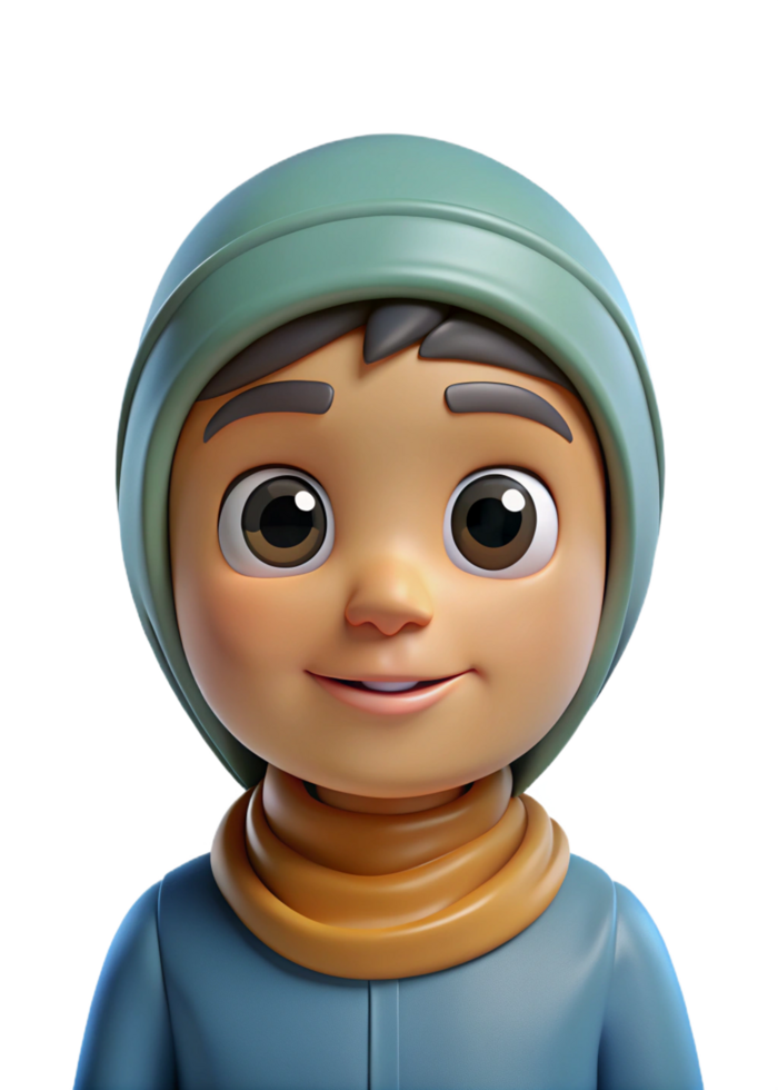 Adorable 3D Render of a Smiling Cartoon Boy Wearing a Blue Hat and Scarf png