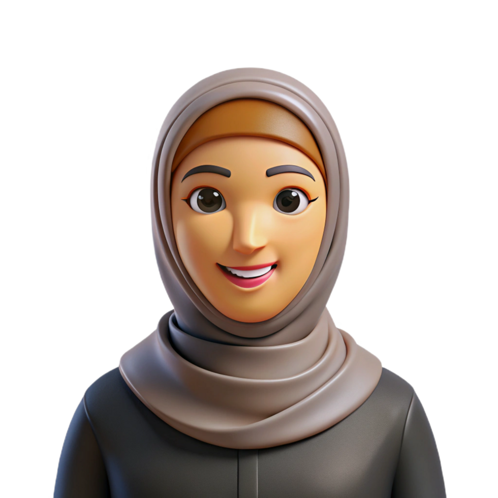 Smiling 3D Render of a Woman Wearing a Hijab a digital illustration png
