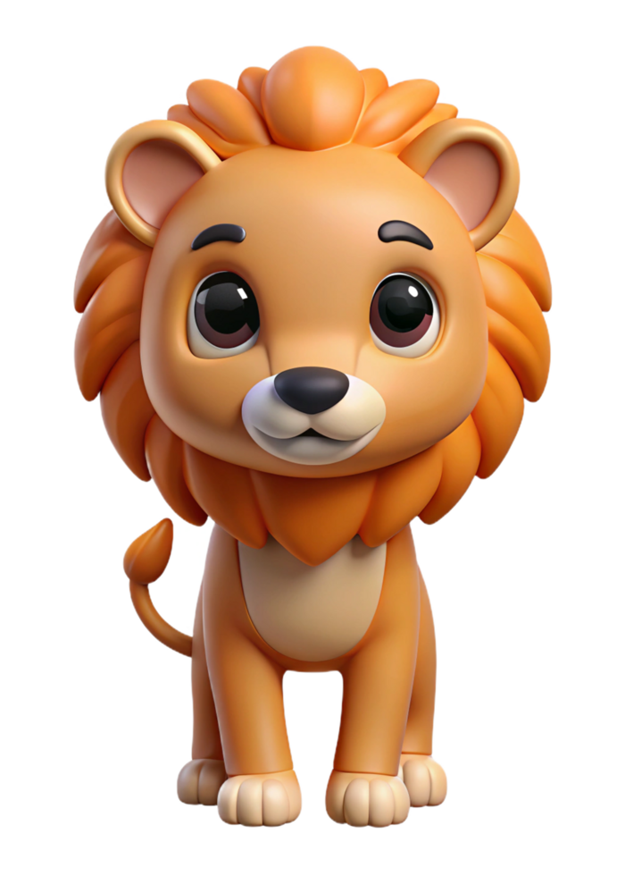 Adorable 3D Render of a Cartoon Lion Cub with Big Eyes and Fluffy Mane png