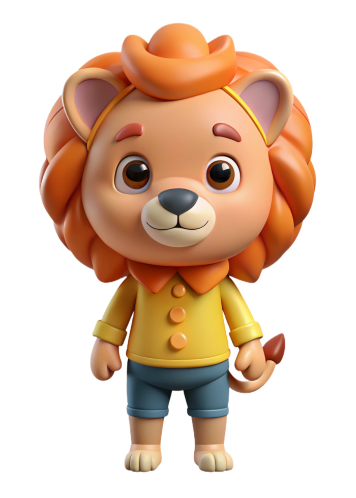 Adorable 3D Render of a Cartoon Lion Cub Wearing Clothes png