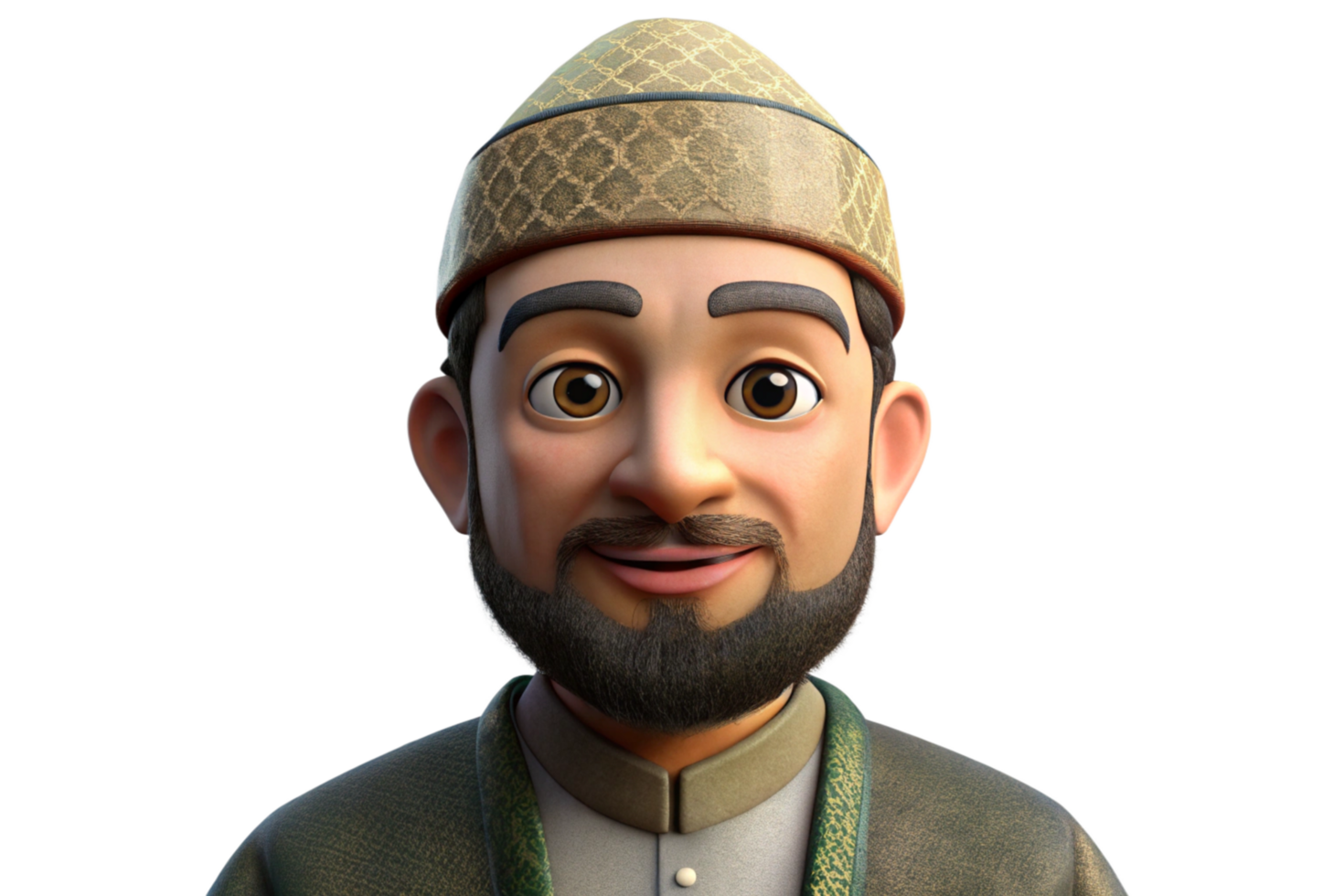 Friendly Cartoon Muslim Man Wearing a Traditional Hat and Outfit png