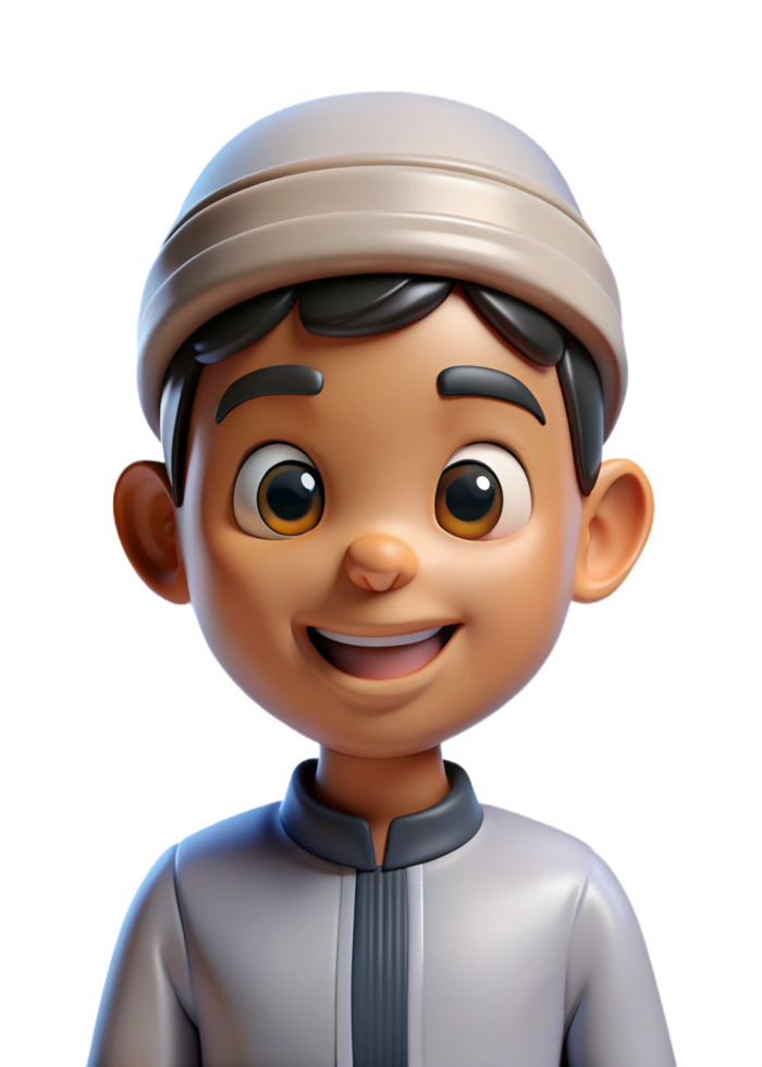 Smiling 3D Render of a Young Muslim Boy Wearing a Traditional Thobe png