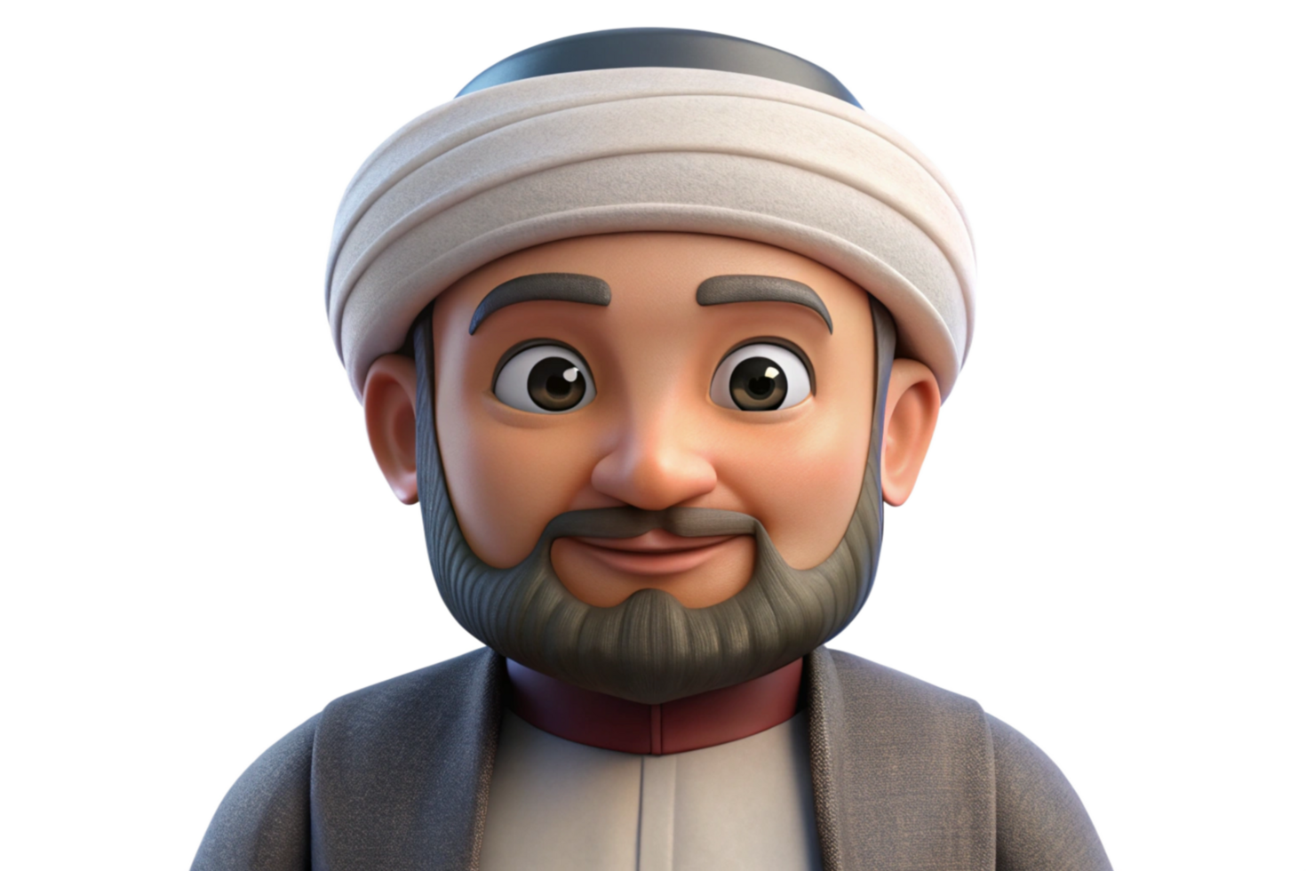 3D Render of a Smiling Cartoon Man Wearing a Traditional White Turban png