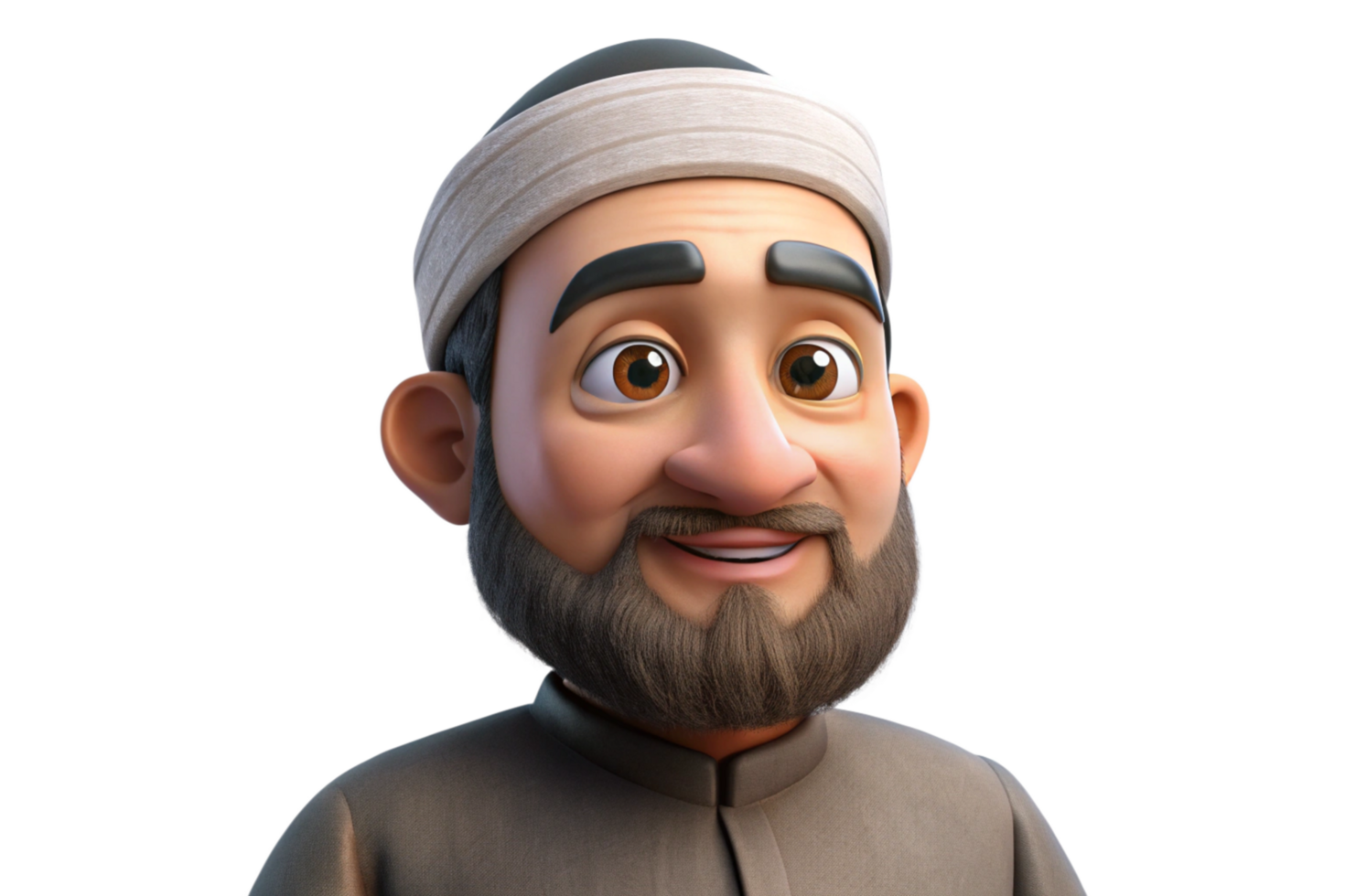 Smiling 3D Cartoon Muslim Man Character Portrait Closeup png