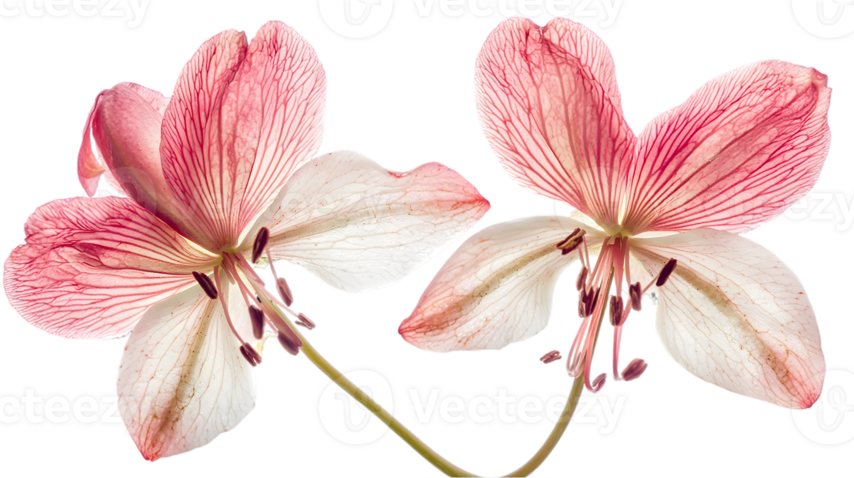 Two Pink and White Flowers with Intricate Veins on Transparent Background png