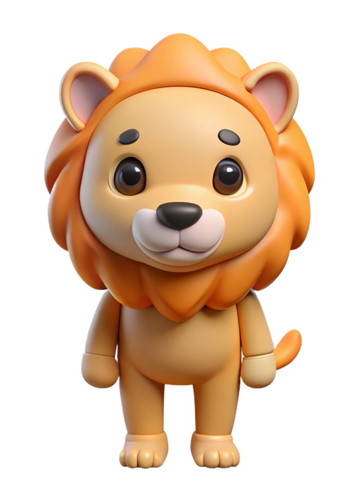 Adorable 3D Render of a Cute Cartoon Lion Cub with Big Eyes and a Friendly Expression png