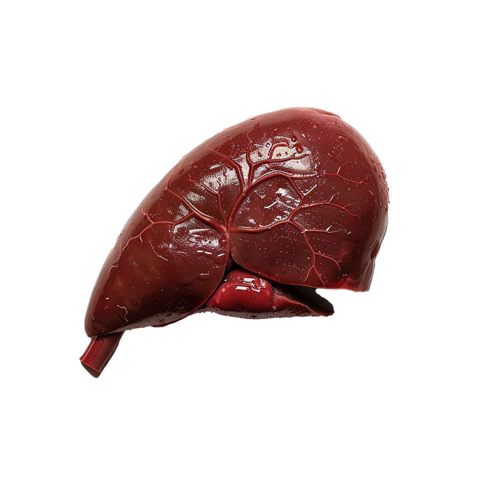 A Detailed Closeup View of a Raw Animal Liver Showing its Lobes and Vascular Network png