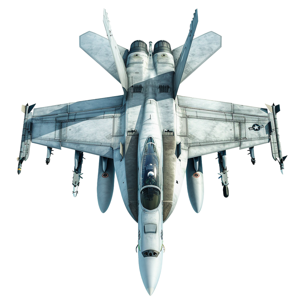 Top View of a Military Fighter Jet FA18 Super Hornet in Flight png