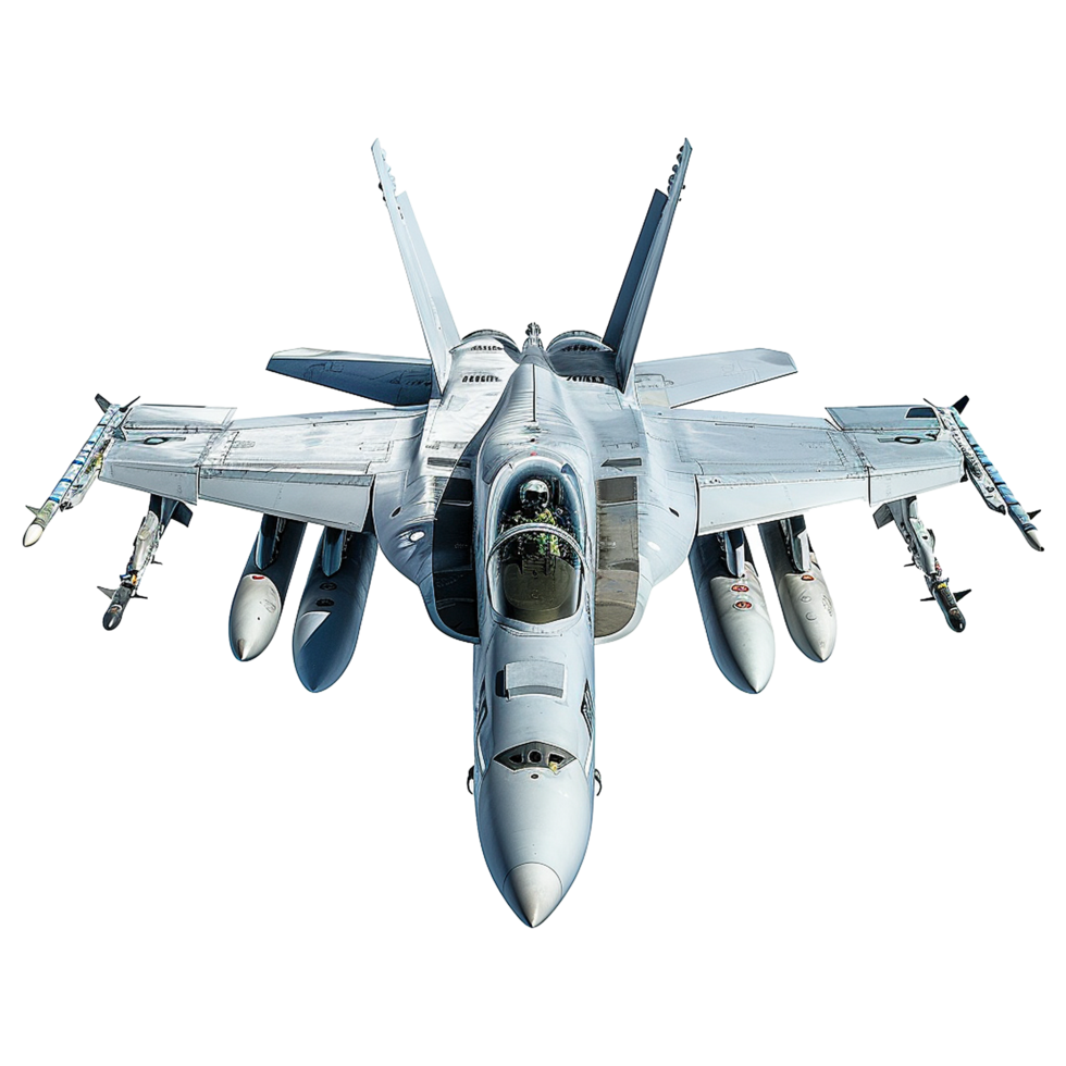 Overhead View of a Military Fighter Jet Loaded with Missiles png