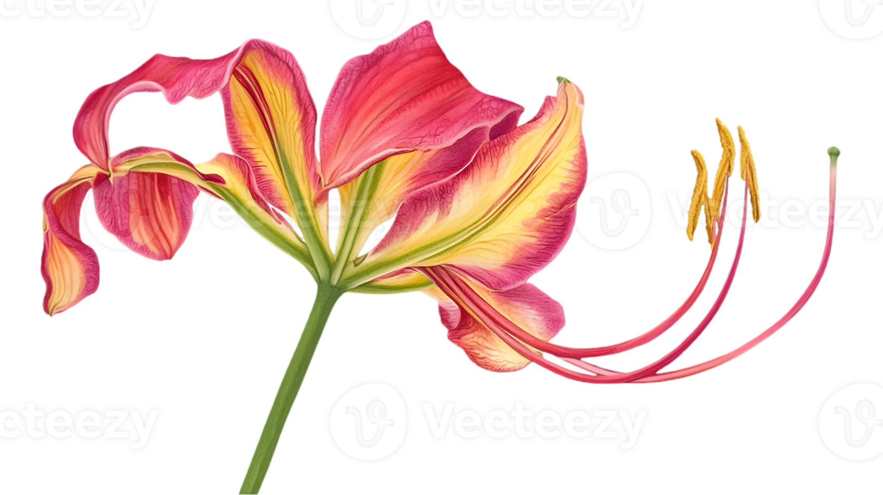 Vibrant Red And Yellow Flame Lily with Delicate Petals Stamens and Pistil on Transparent Background Botanical Still Life png