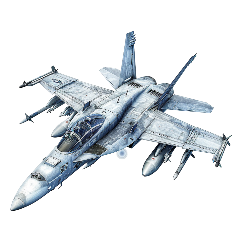 Detailed Illustration of a Super Hornet Fighter Jet in Flight png